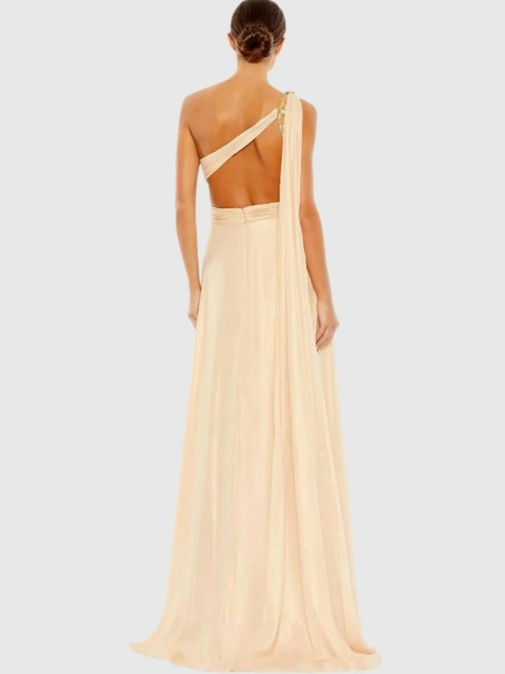 Mac Duggal One-Shoulder Gold Nude/Peach Evening Gown with Draped Bodice Size 8 - Picture 4 of 12